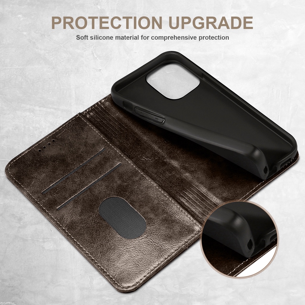 Ốp Điện Thoại Da Lật Từ Tính Cho IPhone 13 12 Mini 15 14 11 16 Pro Max Plus Ví Có Hộp Đựng Thẻ Hỗ Trợ