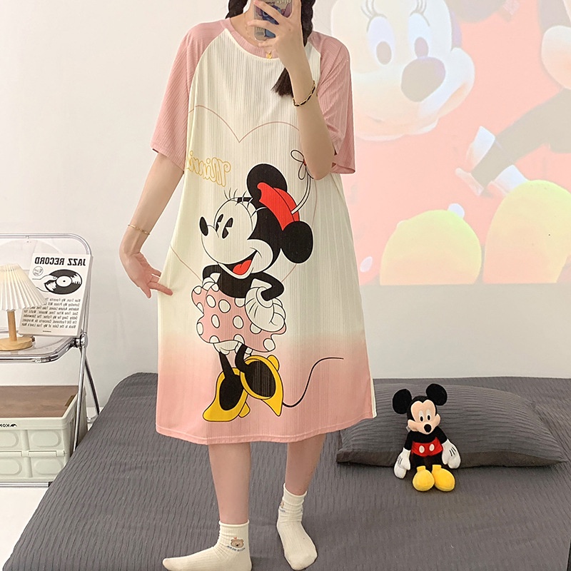 Đầm Ngủ Liền Thân Ngắn Tay Cổ Tròn Dáng Rộng Họa Tiết Hoạt Hình Dễ Thương Cho Nữ Lff0927