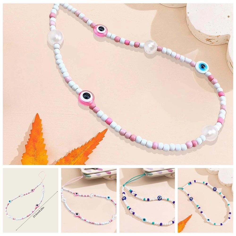 HARRIETT Blue Evil Eye Dây Xích Điện Thoại, Devil Eye Glass Rice Hạt Dây Điện Thoại, Dây Đeo Điện Thoại Vintage Charm Màu Xanh Thời Trang Dây Đeo Điện Thoại Di Động Bé Gái