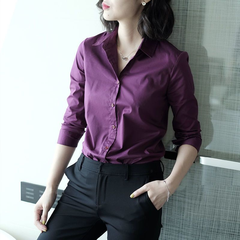 Áo sơ mi nữ dài tay màu tím trơn dành cho nữ Áo sơ mi trắng làm việc hàng đầu