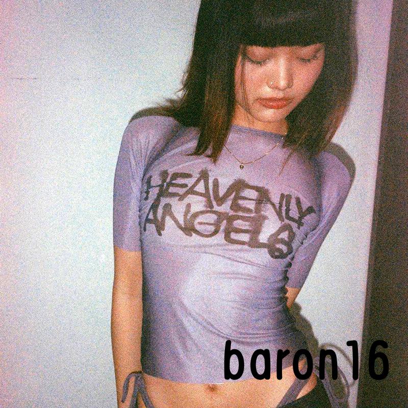Áo Crop top nữ tay ngắn cổ tròn in chữ áo thun lưới cropwear dạo phố