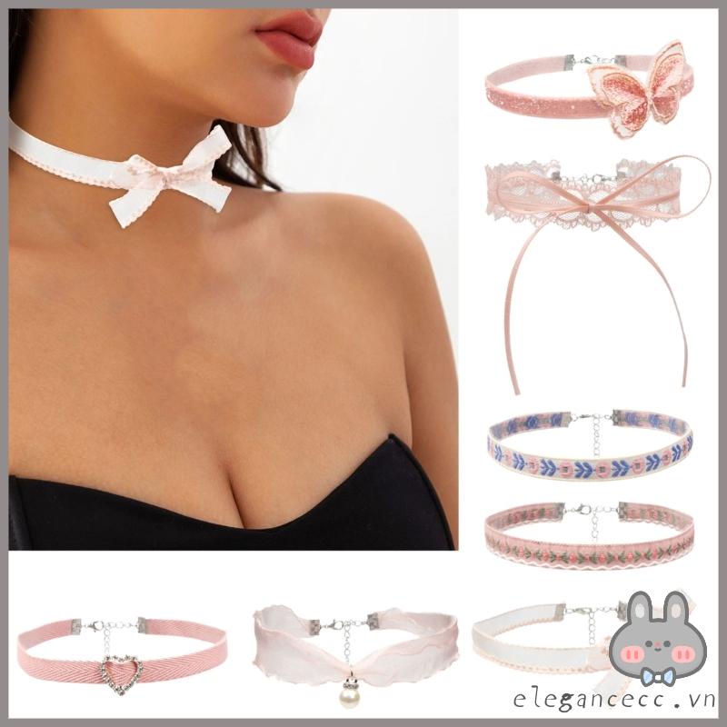 Vòng Cổ choker Dây Nhung Phối Ren Hoa Và Bướm Thời Trang