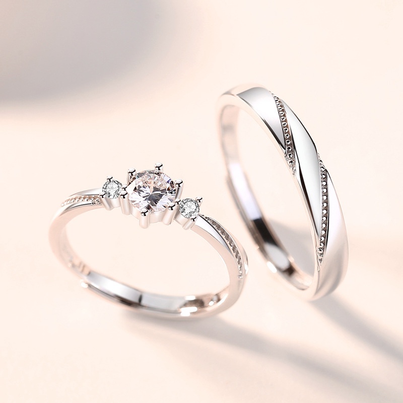 S925 Bạc Tình Yêu Ở Lần Nhìn Đầu Tiên Nhẫn Cặp Đôi Kim Cương Nam Nữ Nhẫn Cặp Đôi Quà Tặng Ngày Lễ Tình Nhân