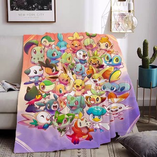 Chăn flannel in hình Pokemon, một mặt, phù hợp cho gia đình, văn phòng và điều hòa