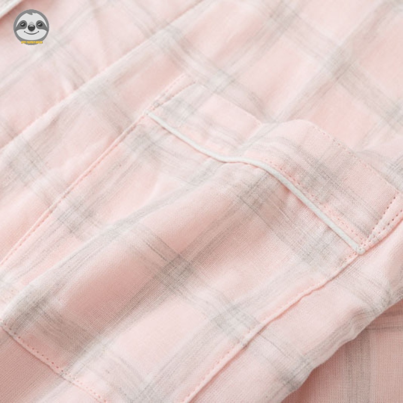 Bộ Đồ Ngủ Cotton Tay Ngắn Phong Cách Muji Nhật Bản / Quần Dài Dáng Rộng / Bộ Đồ Pajamas Kẻ Sọc Caro Hai Lớp Đơn Giản Dành Cho Cặp Đôi