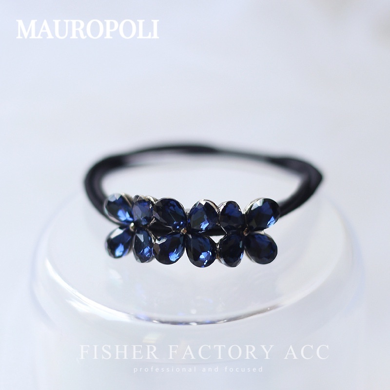 Mauropoli [Hàng Có Sẵn] Dây Buộc Tóc Đuôi Ngựa Đính Đá Mực Xanh Lam Chất Liệu Cao Su Co Giãn Siêu Bền