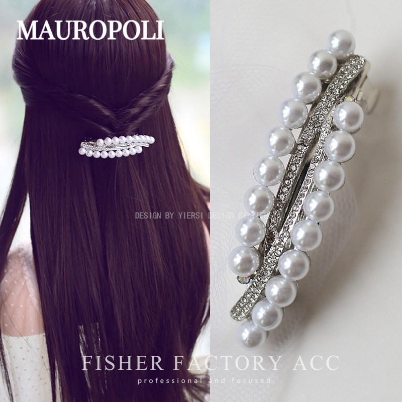 Mauropoli Kẹp Tóc Ngọc Trai Nhiều Màu Sắc, Kẹp Ngang Lớn Retro, Phụ Kiện Tóc Nữ Mùa Xuân