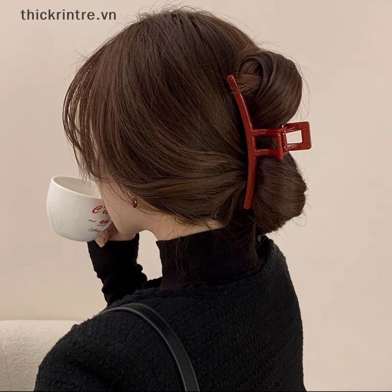 THI Phụ Nữ Mới Màu Đỏ Tươi Sáng Vuốt Tóc Barrettes Kẹp Tóc Lớn Đuôi Ngựa Kẹp Tóc Bé Gái Phụ Kiện Tóc Kẹp Hairgrip VN