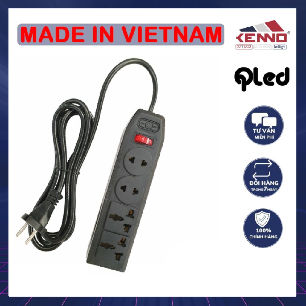 Ổ Cắm Điện Đa năng Chịu Tải 4A3-4A5 Qled/Kenno 2200W 4 Lỗ Cắm Có Công Tắc