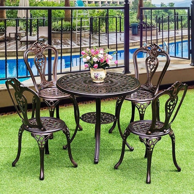 Bàn ghế Nhôm đúc Nhập khẩu Họa tiết sang trọng Bàn ghế sân vườn Bàn ghế ngoài trời BH 2 năm - HP04