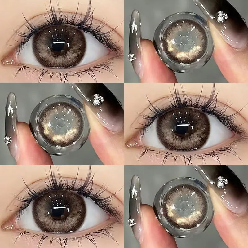 Set 2 Kính Áp Tròng Màu Đen contact lenses 0 ~ -8.00 black len 14.2mm lens cận lens nâu bean black 17