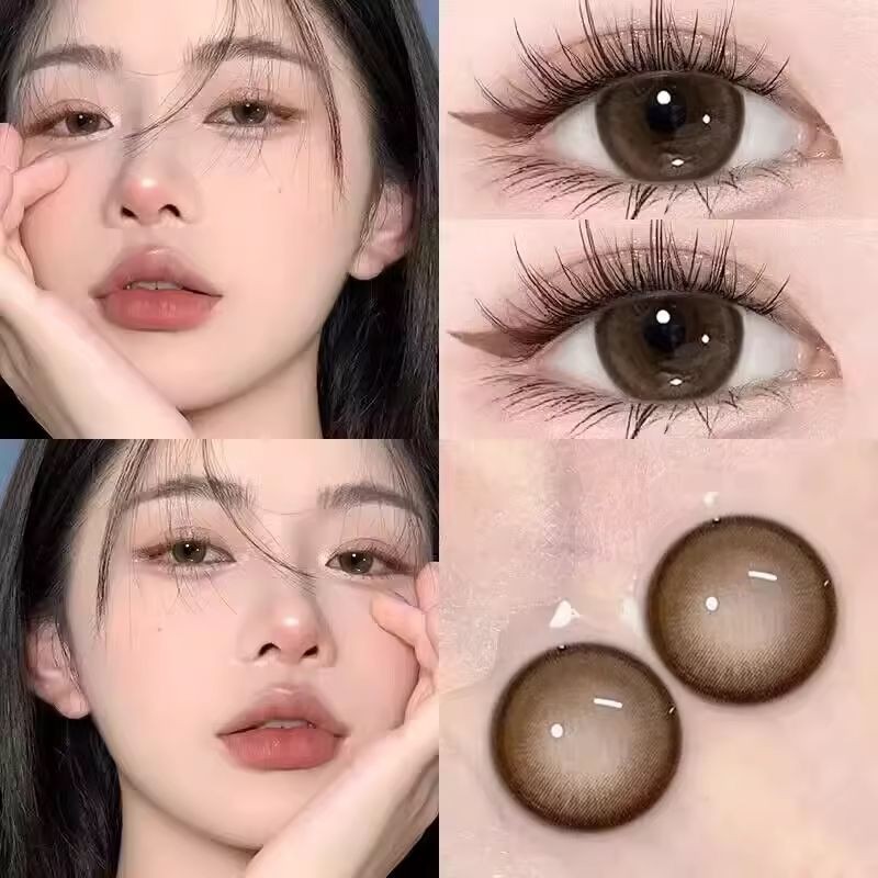 Set 2 Kính Áp Tròng Màu Đen contact lenses 0 ~ -8.00 black len 14.2mm lens cận lens nâu bean black 32
