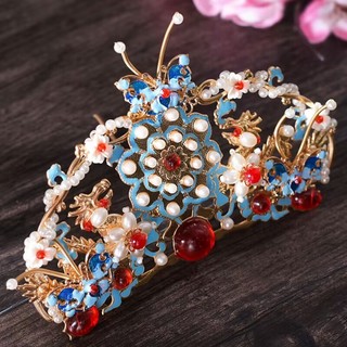 Phụ kiện Hanfu phong cách cổ điển, vương miện xanh cháy đa năng, kẹp tóc ngọc trai tua dài, kẹp tóc Jinglan 2.11 5QO7