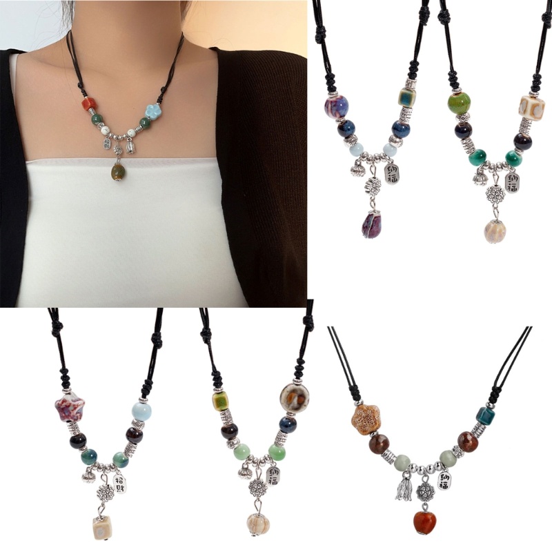 Coo Gốm Hạt Giọt Nước Mặt Dây Chuyền Choker Có Thể Điều Chỉnh Kích Thước Vòng Cổ Bohemian Nữ
