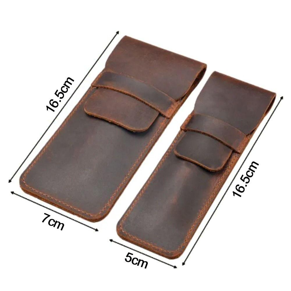 HIGHVIEWLS Túi đựng bút đài phun nước màu nâu, Hộp đựng bút da cổ điển 5 màu cổ điển, Vỏ bọc tay áo Da thật Handmade Bút bi văn phòng bảo vệ