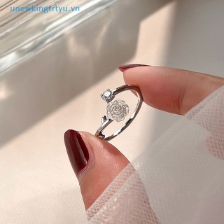 Unewtyu Vintage Hoa Hồng Hoa Camellia Nhẫn Nữ Phong Cách Hàn Quốc Mở Đầu Có Thể Điều Chỉnh Thời Trang Nhẫn Cưới Đính Hôn Dự Tiệc Trang Sức VN