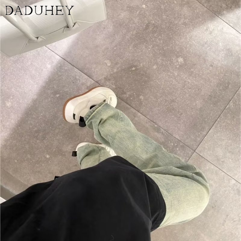 Ảnh DaDuHey New American Ins High Street Retro Jeans Niche High Waist Elastic Straight Pants plus Size Trousers 2
