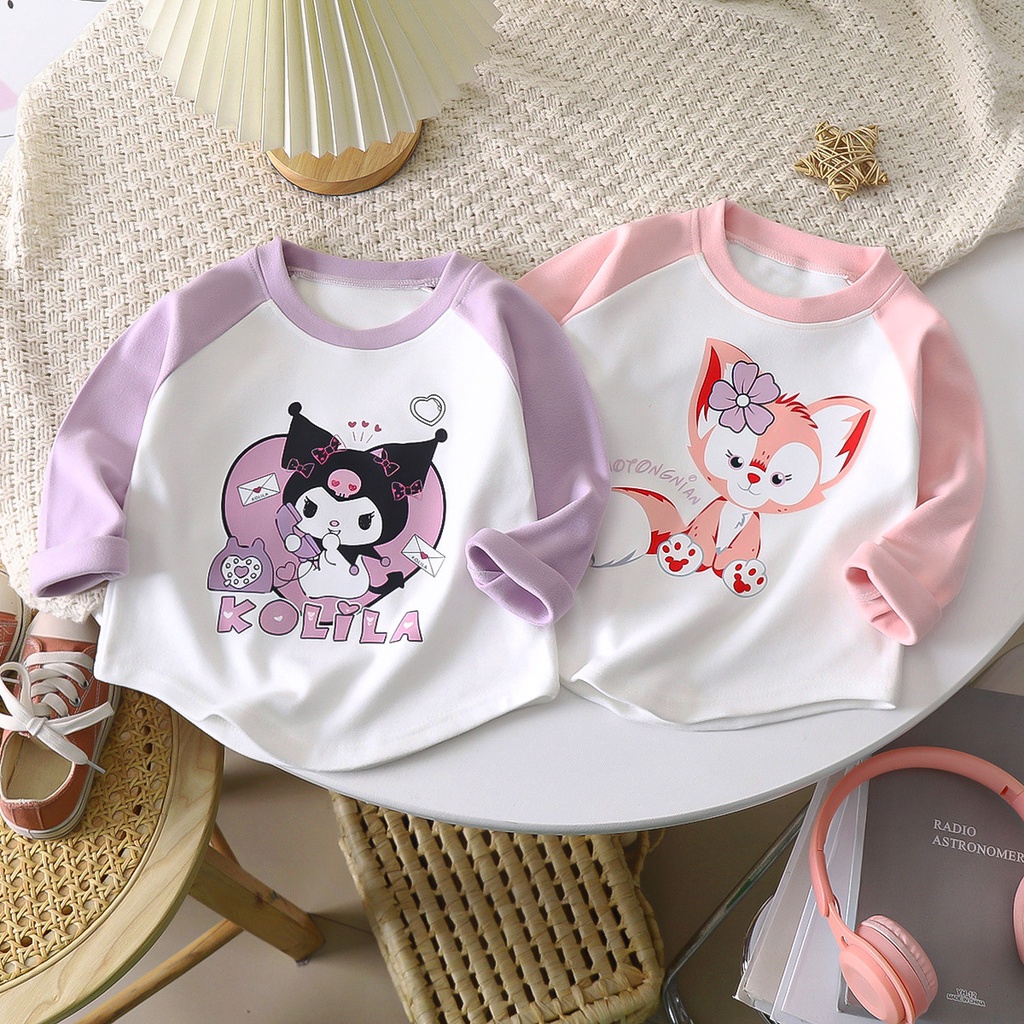 Bé Gái Đáy Áo Mùa Thu Phong Cách Phương Đông Trung Nhỏ Trẻ Em Áo Thun Phong Cách Mới Influencer Dài Tay Thời Trang Xuân Thu Top JON8