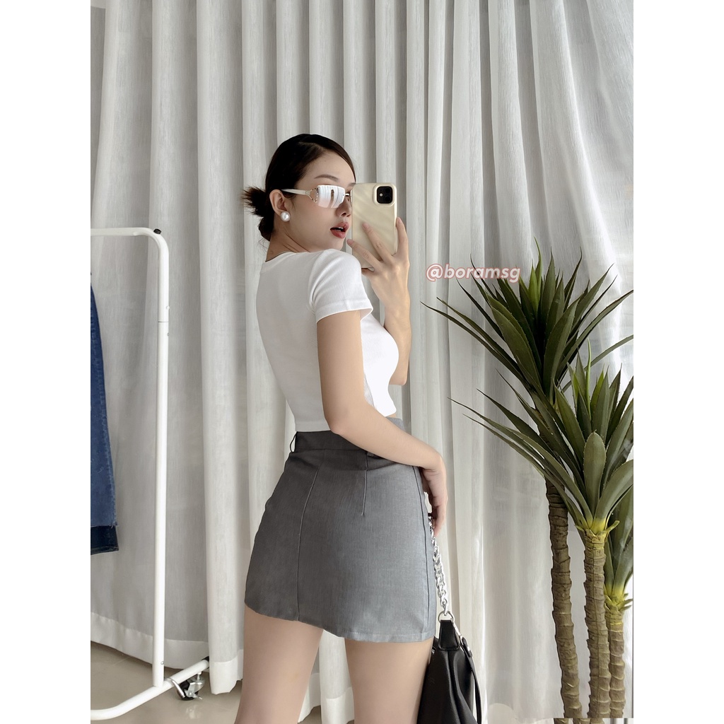 Chân váy chữ a mini lưng cao, chân váy xám có lót trong basic phong cách Hàn Quốc BORAM SG