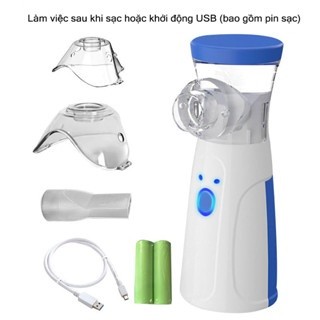 Có PIN sạc - Yunos Máy Xông Mũi Họng Cầm Tay Nebulizer Cao Cấp Công Nghệ Nhật Bản Giúp Vệ Sinh Mũi W302