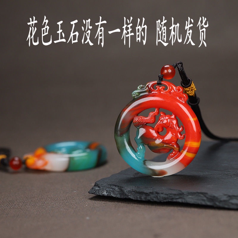 Mặt Dây Chuyền Hình Ngựa Bằng Ngọc Bích Nhiều Màu Sắc Dễ Phối Đồ Phong Cách Cổ Điển Cho Nam Và Nữ
