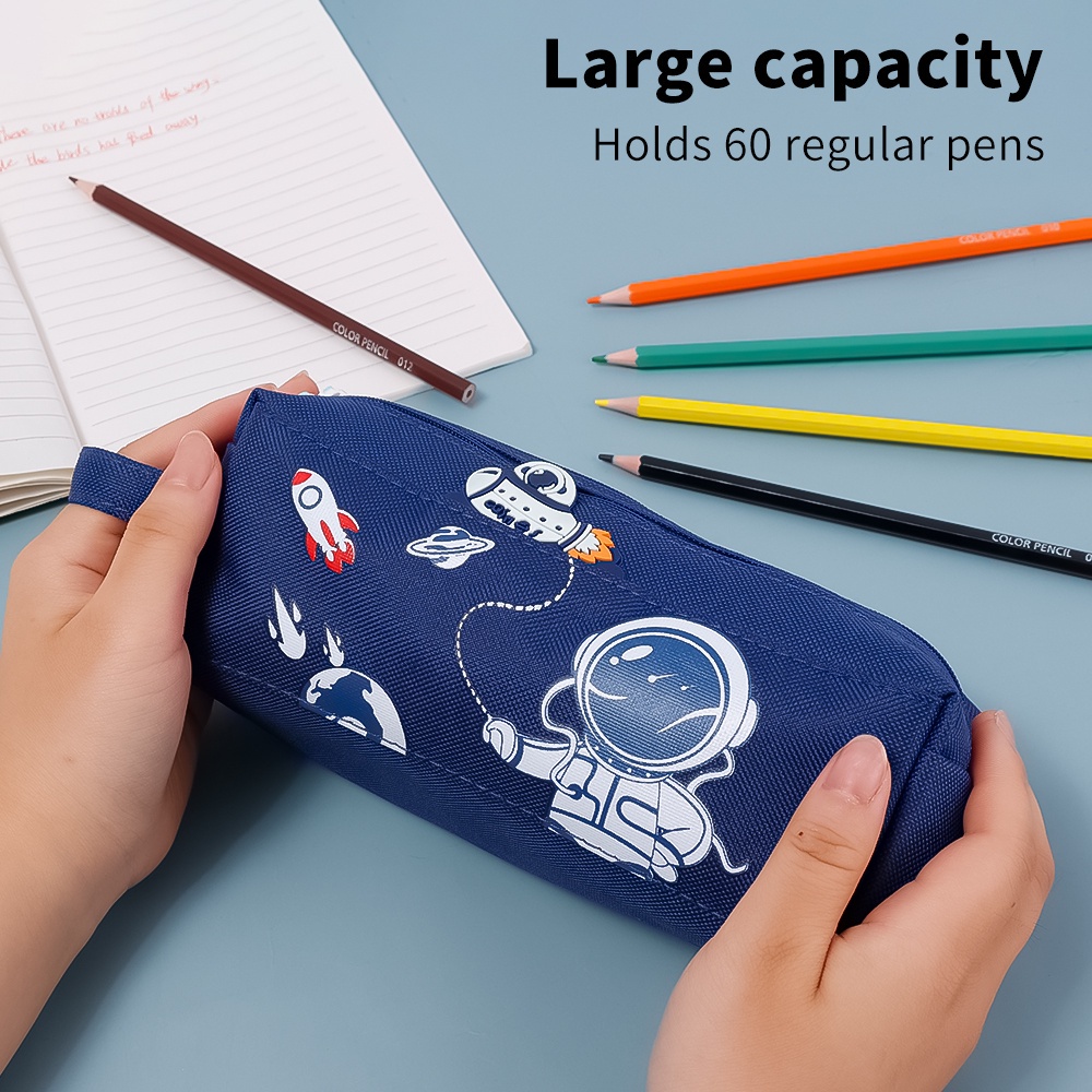 Túi Đựng Bút Bằng Vải Canvas Cỡ Lớn In Hình Phi Hành Gia Không Gian Tiện Dụng Cho Học Sinh