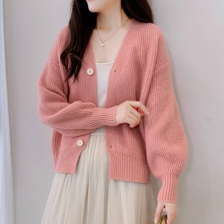 Áo Khoác cardigan Dệt Kim Tay Dài Dáng Rộng Mềm Mại Phong Cách Hàn Quốc Thời Trang Thu Đông