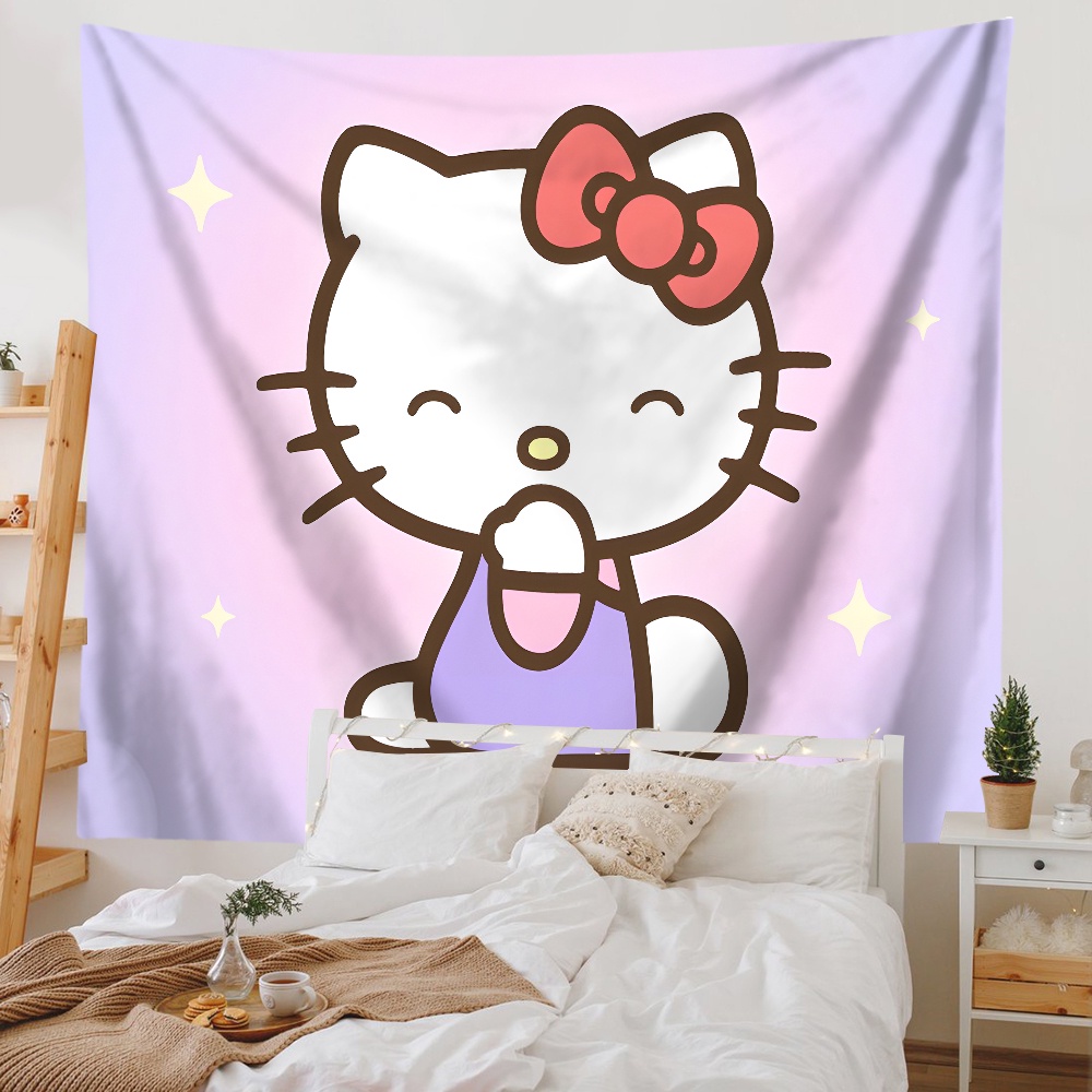 Thảm Treo Tường Trang Trí Phòng Ngủ Hình hello kitty