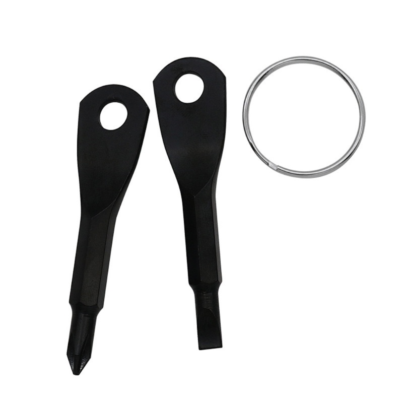 MOON Bộ tuốc nơ vít bỏ túi Mini Móc khóa Bộ dụng cụ ngoài trời Thép đen Bạc Flathead và Tua vít chéo 2 trong 1