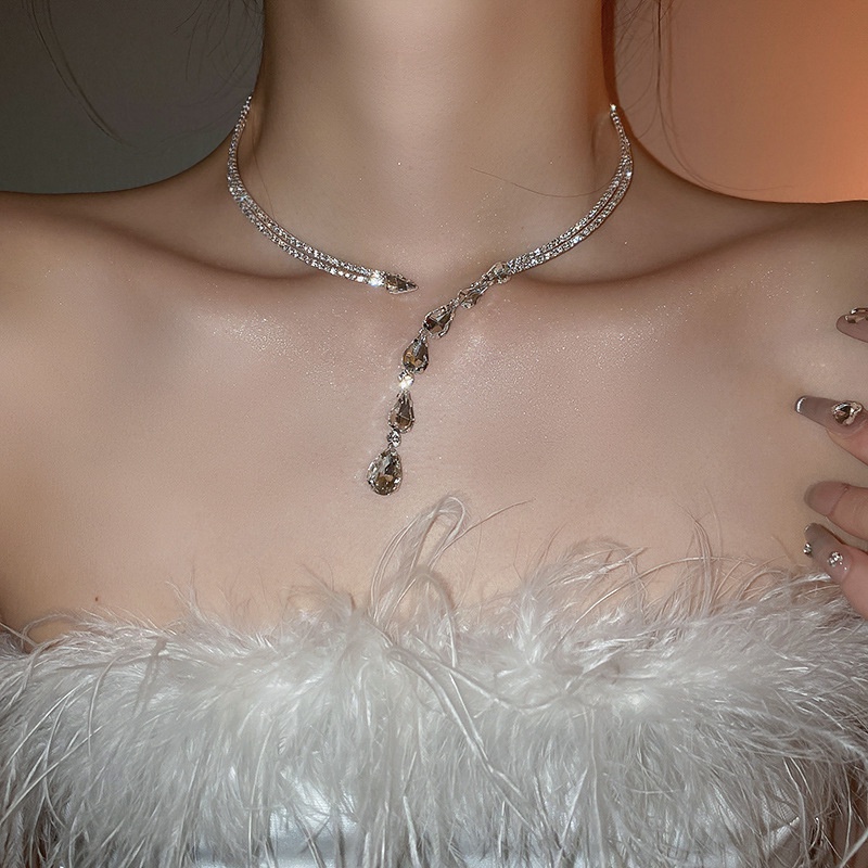Zircon Giọt Nước Mặt Dây Chuyền Hai Lớp, Cay Sáng, Phù Hợp Cho Cô Gái Sang Trọng