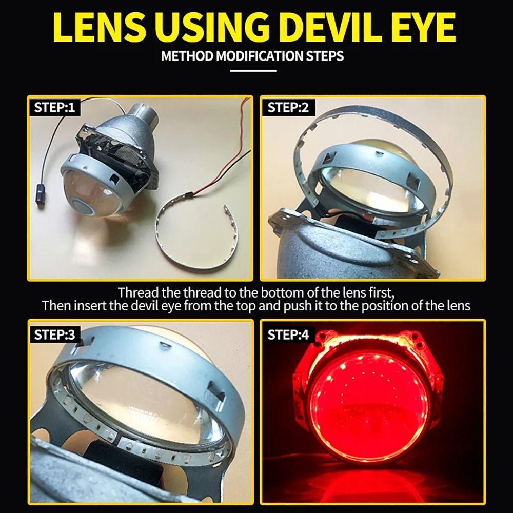 FANIELLAPOWELL 2 Cái / bộ Đèn pha xe máy ô tô, Đèn mắt quỷ quỷ 360 độ được sửa đổi, Nhẫn Halo đầy màu sắc siêu sáng 12V bền bỉ cho ống kính máy chiếu 2,5 3,0 inch