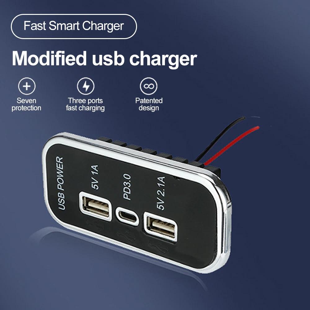 Bộ Sạc 12 / 24V PD Type-C 2.1A 1A Hai Cổng USB Cho Xe Hơi / Xe Tải / Tàu Thuyền / RV