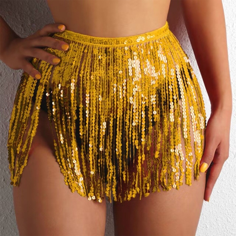 Dasbsug Đi Biển Bụng Váy Co Giãn Eo Kim Sa Lấp Lánh Tua Rua Viền Hông Khăn Mini Váy Rave Đảng Latin Khiêu Vũ Trang Phục Cho