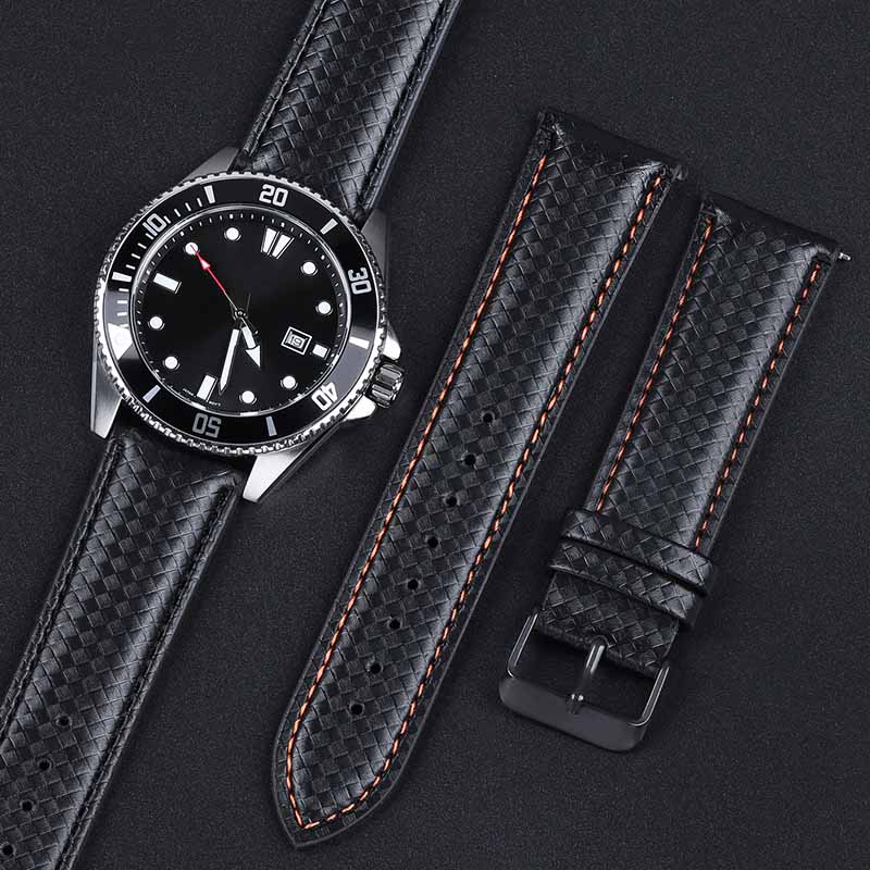 Dây Đeo Đồng Hồ Bằng Da Họa Tiết Sợi Carbon 20mm 22mm Tháo Gỡ Nhanh Cho Nam Và Nữ