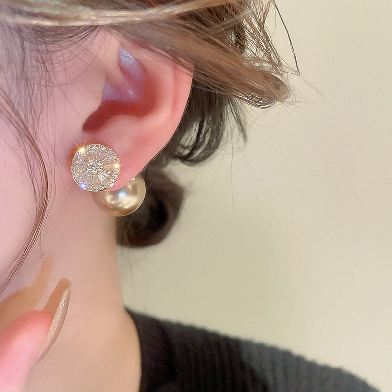Bông tai phong cách Pháp 14K mạ vàng, bạc 925, zircon và ngọc trai - Sản phẩm cao cấp dành cho nữ