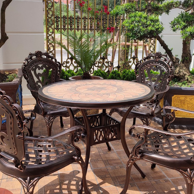 Bàn ghế ngoài trời Nhôm đúc Mặt đá Bộ bàn ghế ban công ngoài trời Bàn ghế sân vườn sang trọng - HP41