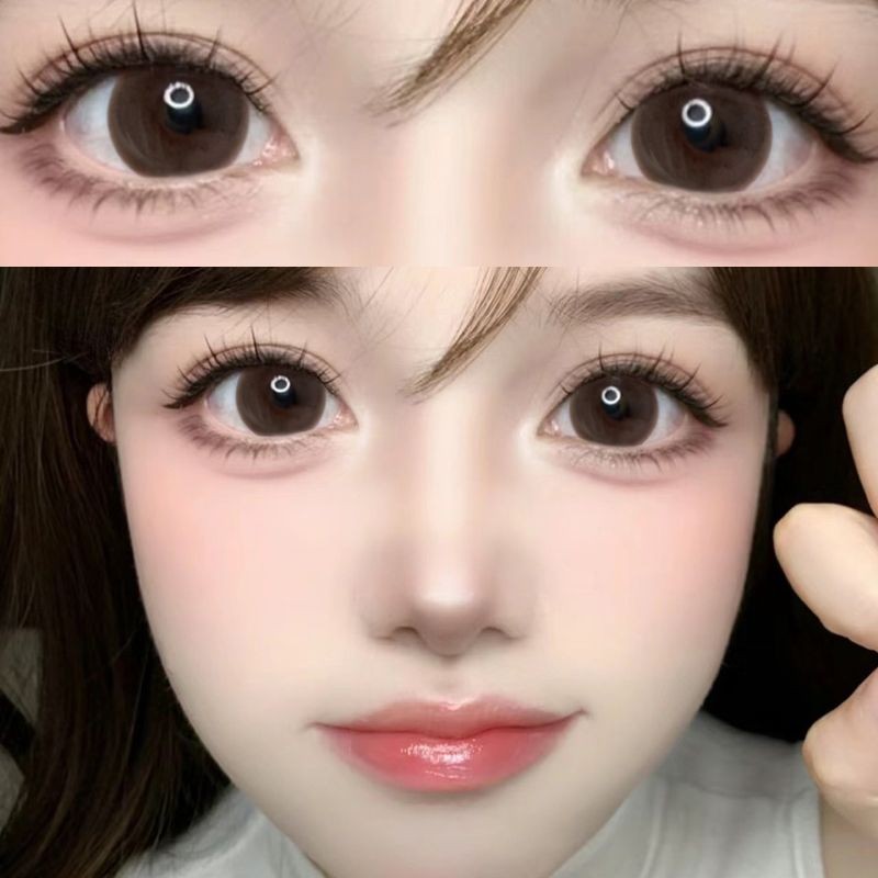 Set 2 Kính Áp Tròng Màu Đen contact lenses 0 ~ -8.00 black len 14.2mm lens cận lens nâu bean black 56