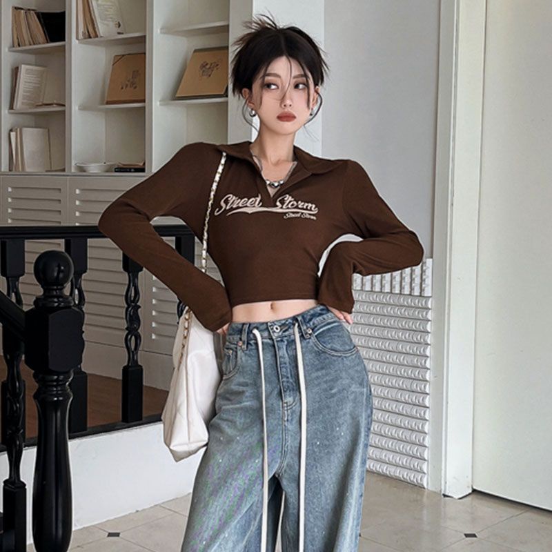 Áo Thun phông croptop Mới Áo Thun Lửng Tay Dài Thời Trang Quyến Rũ Cho Nữ áo dài tay sơ mi áo baby tee