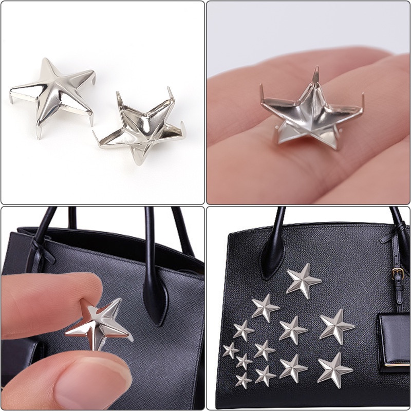 Bộ 10 Đinh Tán 7 / 10 / 15 / 20mm Hình Ngôi Sao Năm Cánh Đa Năng Trang Trí Điện Thoại / Giày / Nón