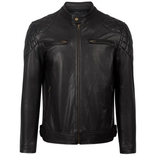 Áo khoác da nam, áo da thật cao cấp Fttleather khóa ngực trám vai  Backham da dê mã AD308D