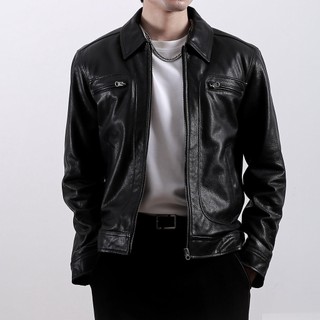 Áo khoác da nam, áo da thật cao cấp Collar cổ bẻ da Dê 2 Khóa Ngực, chính hãng Fttleather AD304D