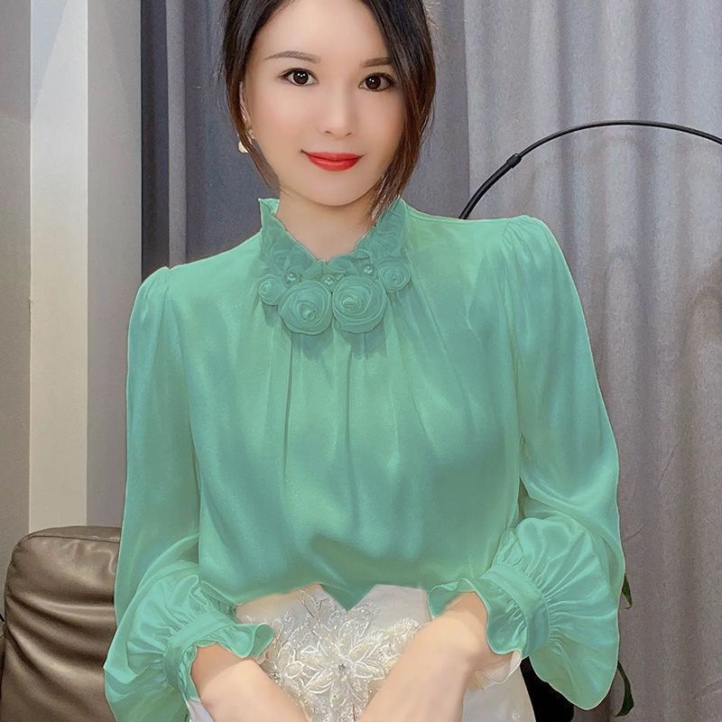 Áo Kiểu Ba Chiều Bằng Vải Satin Họa Tiết Hoa Thanh Lịch Dễ Phối Đồ