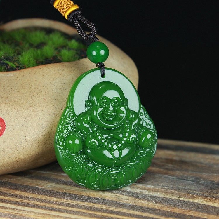 Jasper Mặt Dây Chuyền Hình Phật Bụng To Màu Xanh Lá Cây @