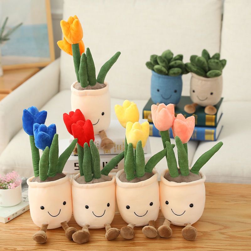 Chậu Hoa Tulip Nhồi Bông Dễ Thương Decor Bàn Làm Việc Văn Phòng - Quà Tặng Sinh Nhật Cho Bé