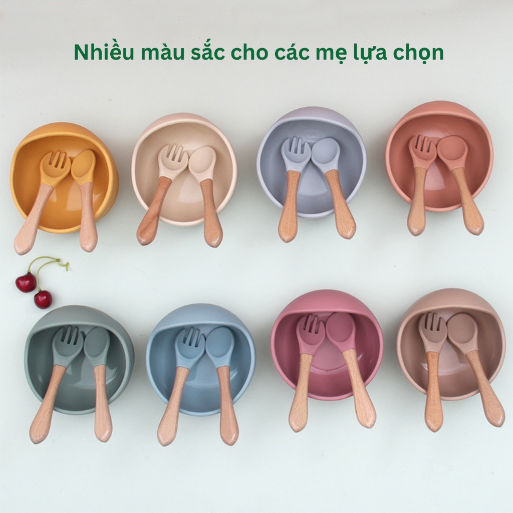 [Có sẵn] Bát ăn dặm cho bé bằng silicon có đế hít chống đổ (không thìa, muỗng), chịu nhiệt, Bát chống dính
