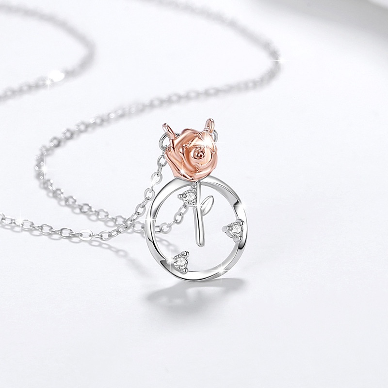 S925 Bạc Hoàng Tử Nhỏ Và Hoa Hồng Cặp Đôi Vòng Cổ Màu Sắc Tách Hoa Nam Nữ Mặt Dây Chuyền Quà Tặng Ngày Lễ Tình Nhân