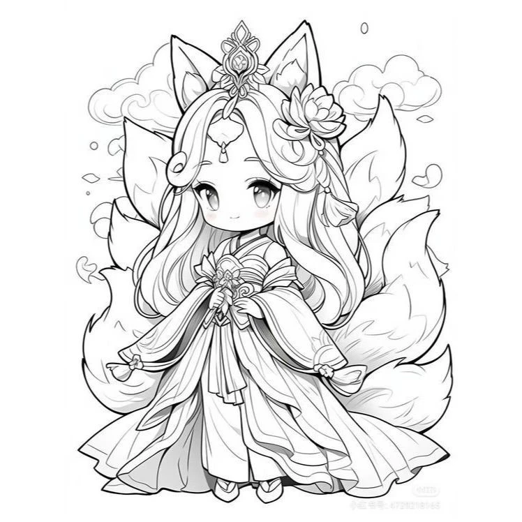 Bộ 50 Tờ Tranh Tô Màu Công Chúa Anime Chibi Cực Dễ Thương - Đồ Chơi Giấy Cô Gái Cute Cho Bé TM6000