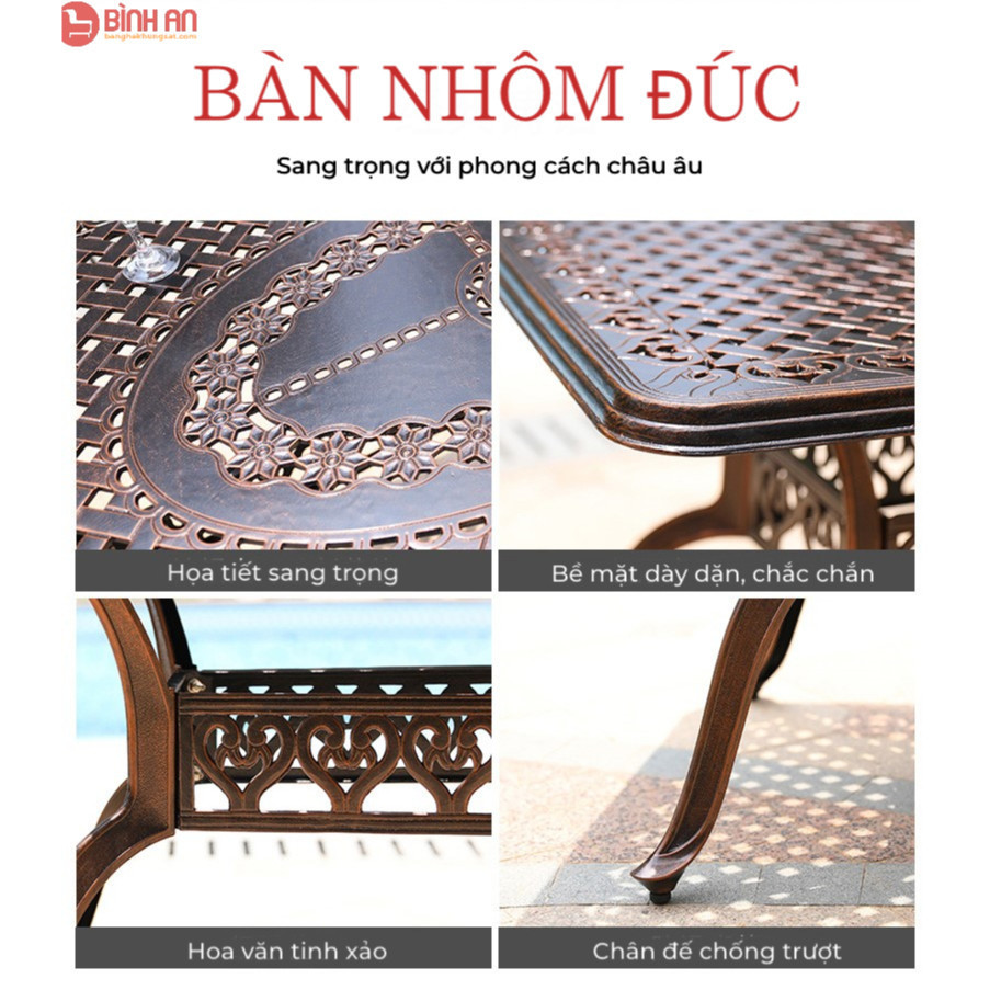 Bộ bàn ghế sân vườn ngoài trời HCN Bộ bàn ghế ban công ngoài trời nhôm đúc Bàn ghế ngoài trời - HP10