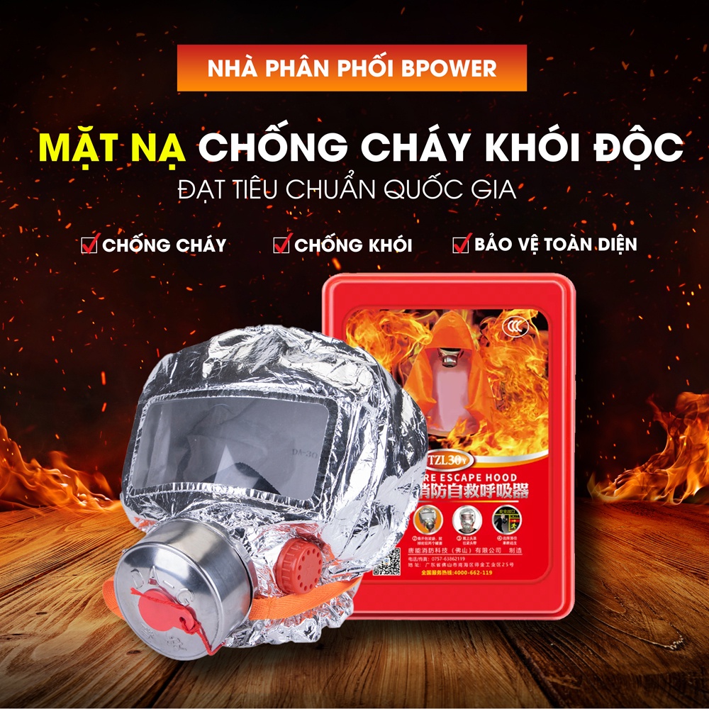 Mặt nạ phòng cháy khói độc tiêu chuẩn quốc gia - Bảo vệ toàn diện: Chống khói độc, bảo vệ mắt và đầu khỏi nhiệt độ cao