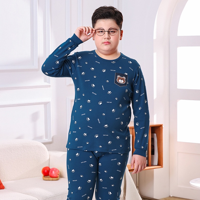 Thanh Niên Quần Áo Thu Đông Quần Dài Phù Hợp Với 140-180 Kích Thước Quần Lót Bé Trai Plus Béo Plus Kích Thước Cotton Áo Béo Bé Trai Béo Bé Trai Bộ Đồ Ngủ Nhà Quần Áo AEAD